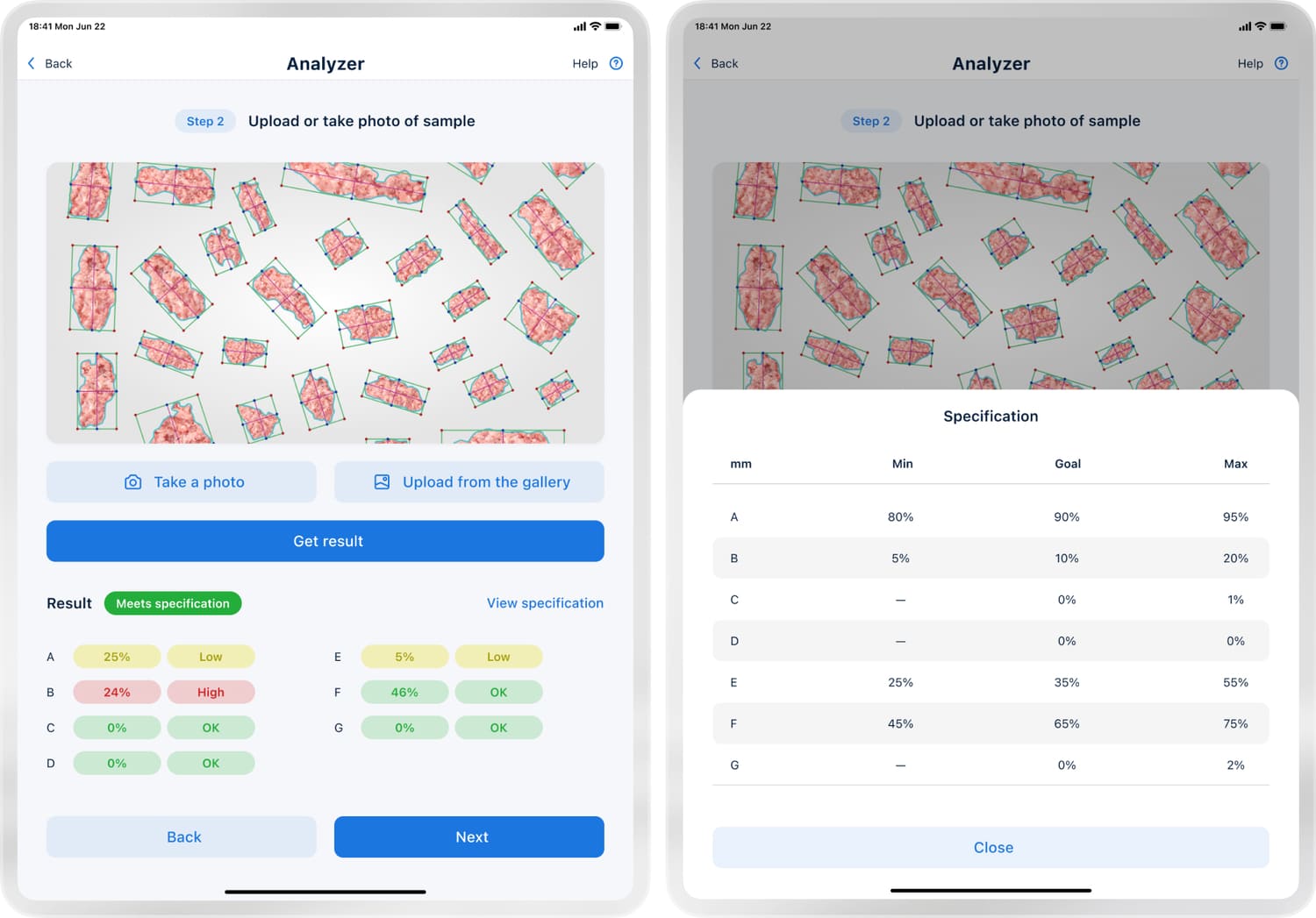 Result of Inspecting the Control Section of a Batch Using CV